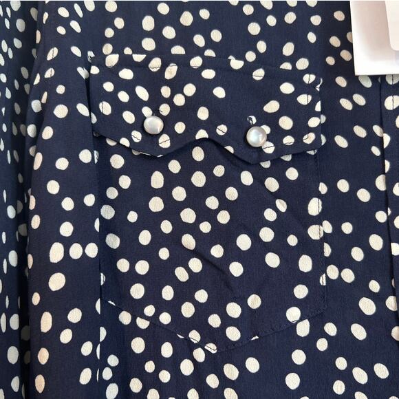 NWT Free People x Sandrine Rose Polka Dot Button Down Shirt Navy/White, Womens S - Picture 2 of 8